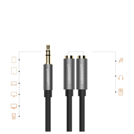 Ugreen 3.5mm mini jack AUX elosztó adapter kábel 20cm - Ezüst (10532)