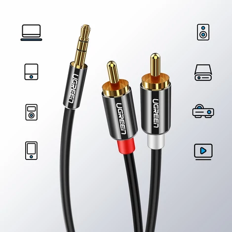 Ugreen 3.5mm mini jack to 2RCA audio kábel 3m - Fekete (10590)