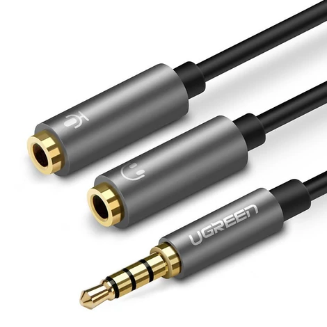 Ugreen 3.5mm mini jack AUX elosztó adapter kábel mikrofon csatlakozóval 20cm - Fekete (AV141 30620)