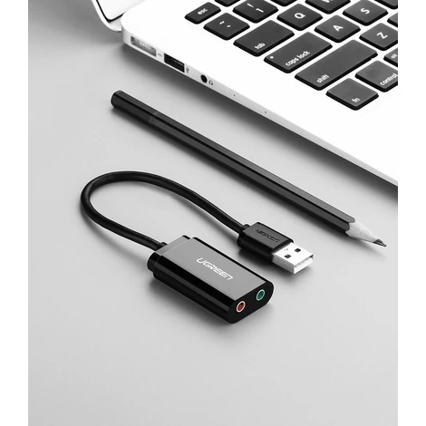 Ugreen külső USB hangkártya 3.5mm mini jack hangerőszabályzóval 15cm - Fekete (30724)