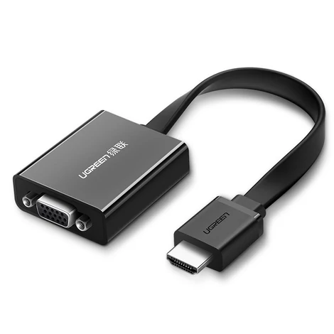 Ugreen HDMI to VGA adapter átalakító micro USB + audio 3.5mm mini jack csatlakozóval - Fekete (40248)