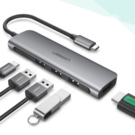 Ugreen multifunkcionális HUB USB Typ C 3.0 Power Delivery 3x USB 3.0 / HDMI - Szürke (50209)