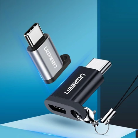 Ugren micro USB to USB Type C átalakító adapter zsinórral - Szürke/Fekete (50551)