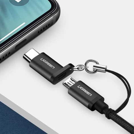 Ugren micro USB to USB Type C átalakító adapter zsinórral - Szürke/Fekete (50551)