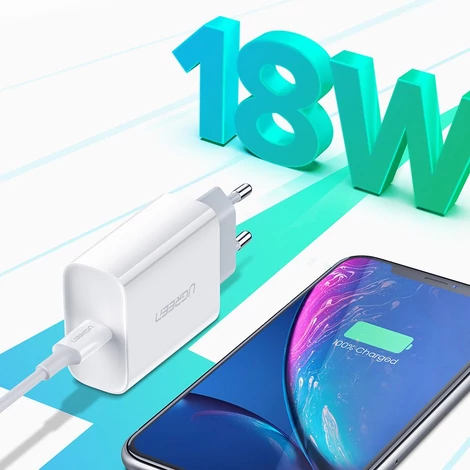Ugreen USB C Power Delivery 3.0 Quick Charge 4.0+ gyorstöltős hálózati fali töltő 18W 3A - Fehér (60450)