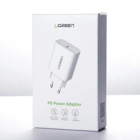 Ugreen USB C Power Delivery 3.0 Quick Charge 4.0+ gyorstöltős hálózati fali töltő 18W 3A - Fehér (60450)