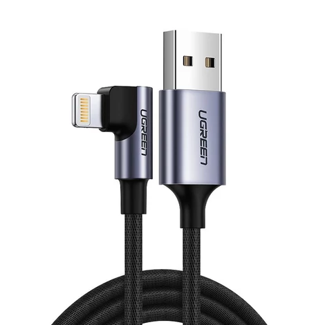 Ugreen USB - Lightning iPhone iPad MFI derékszögű adat és töltőkábel 1m 2,4A - Fekete (60521)