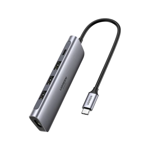 Adapter 5in1 UGREEN Hub USB-C- 3x USB 3.0 + HDMI 4K + USB-C PD 100W (szürke)