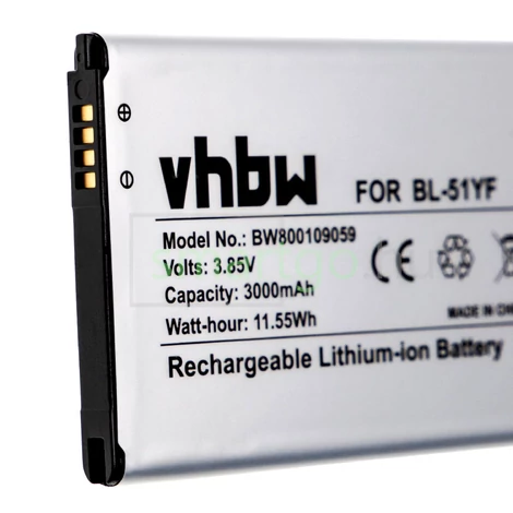 VHBW Telefon akkumulátor akku LG BL-51YF, EAC62858501 - 3000mAh, 3.85V, Li-ion