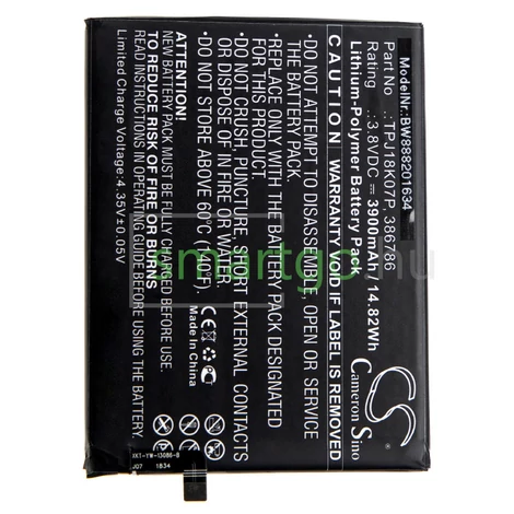 VHBW Telefon akkumulátor akku Wiko TPJ18K07P, 386786 - 3900mAh, 3.8V, Li-polymer